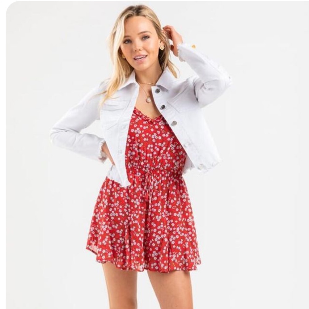 Francesca’s red floral romper